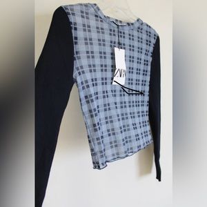 NWT ZARA PLAID MESH TOP